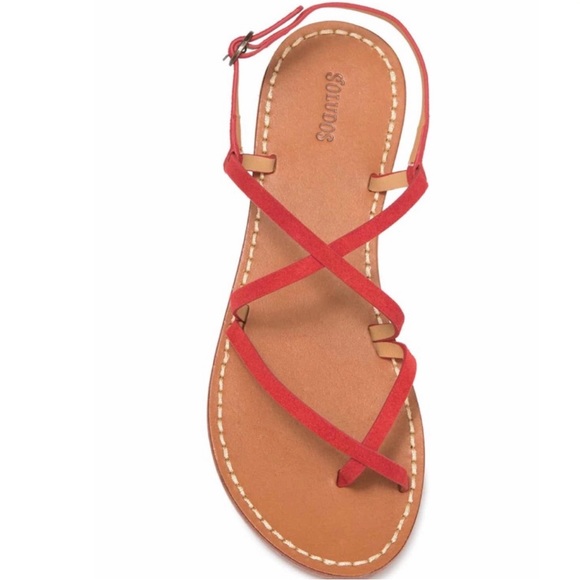 Soludos Sandals Zoe Toe Loop Strappy Suede Leather Flats Cherry Red Size 8 nwot - Picture 3 of 7